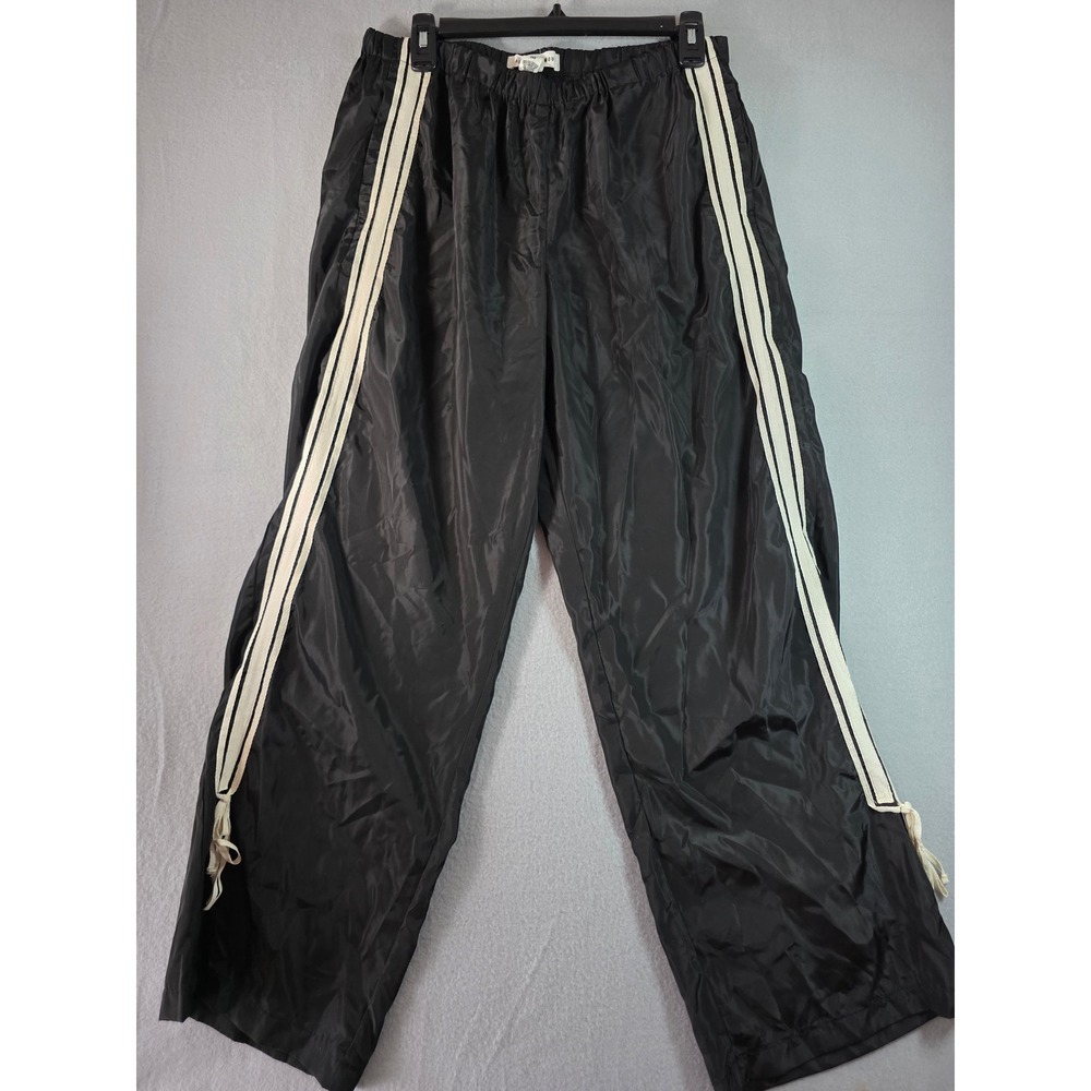 Almost Famous Black Track Pants Cream Side Stripe Tassel Hem Womens Medium